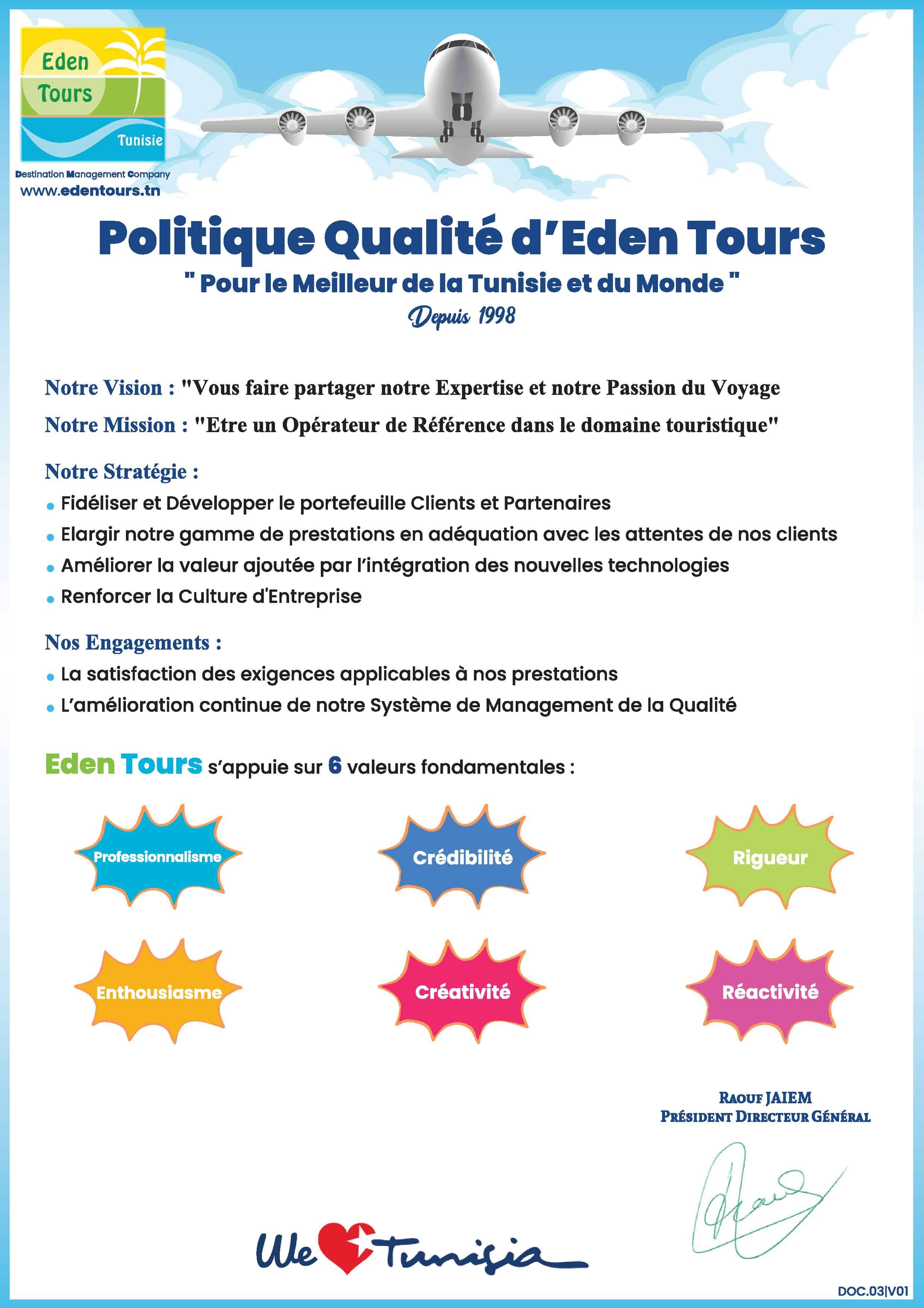 Politique qualité Eden Tours